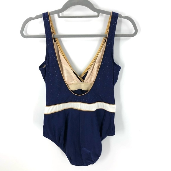Vintage Robby Len One Piece Swimsuit Bathing Suit Nautical Blue Gold Sz 14 - Picture 5 of 15